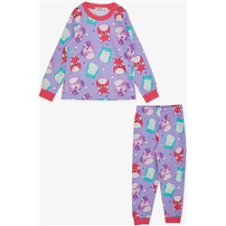 Пижамный комплект Breeze для девочек, сиреневый с милыми животными (1–4 года)
