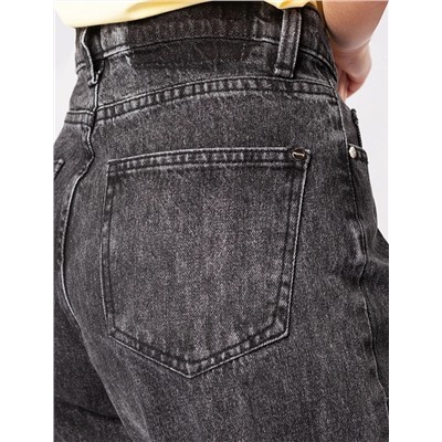 Хлопковые джинсы mom-fit с трендовой стиркой