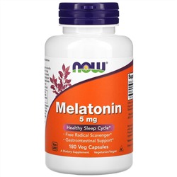 NOW Foods, мелатонин, 5 мг, 180 растительных капсул