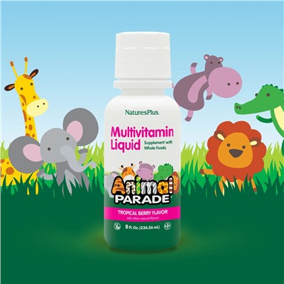 NaturesPlus, Source of Life, Animal Parade, жидкие мультивитамины для детей, вкус натуральных тропических ягод, 236,56 мл (8 жидк. унций)