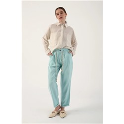 Удобные брюки ALL DAY мятного цвета со складками и соломенным поясом