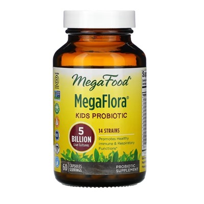 MegaFood, MegaFlora, пробиотик для детей, 5 млрд КОЕ, 60 капсул
