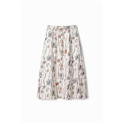 Illustrated floral midi skirt