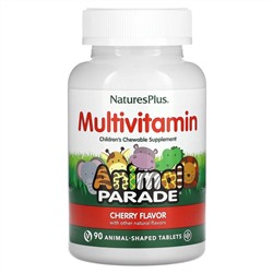 NaturesPlus, Source of Life, Animal Parade Gold, жевательные мультивитамины с микроэлементами для детей, со вкусом вишни, 90 таблеток в форме животных