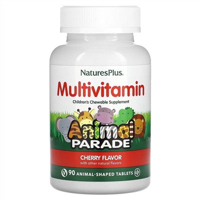 NaturesPlus, Source of Life, Animal Parade Gold, жевательные мультивитамины с микроэлементами для детей, со вкусом вишни, 90 таблеток в форме животных