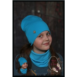 Удлинённая шапка для девочки «Luxary» (бирюза)