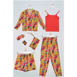 Оранжевый пижамный комплект For You Kids из 7 предметов в рубчик с тропическим узором
