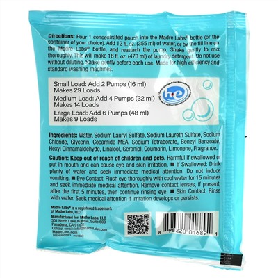 Madre Labs, средство для стирки тройной концентрации, свежесть хлопка, 1 пакетик и флакон многоразового использования, 118 мл (4 жидк. унции)
