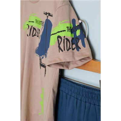 Коричневый костюм-футболка и шорты с принтом Damla Bebe Boy's Rider 18595