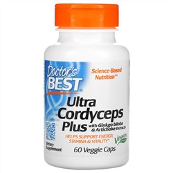 Doctor's Best, Ultra Cordyceps Plus, кордицепс с добавлением экстрактов гинкго билоба и артишока, 60 вегетарианских капсул