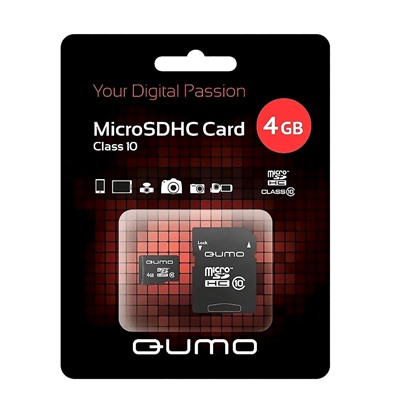 Карта флэш-памяти MicroSD  4 Гб Qumo +SD адаптером (class 10)