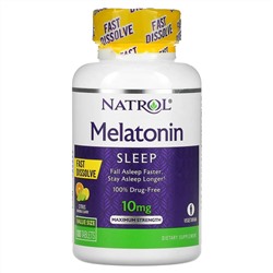 Natrol, быстрорастворимый мелатонин, максимальная сила, вкус цитрусовых, 10 мг, 100 таблеток