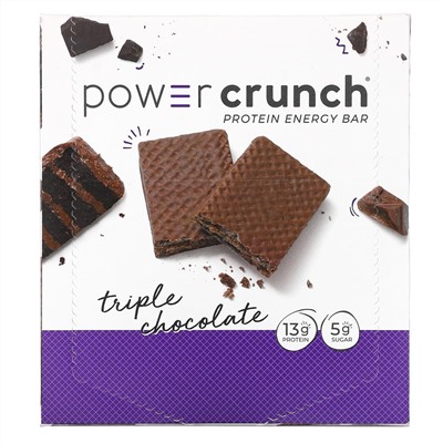 BNRG, Протеиновый энергетический батончик Power Crunch, оригинальная рецептура, тройной шоколад, 12 батончиков, 40 г (1,4 унции) каждый