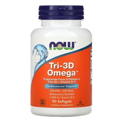 NOW Foods, Tri-3D Omega, жирные кислоты омега-3, 330 ЭПК / 220 ДГК, 90 капсул