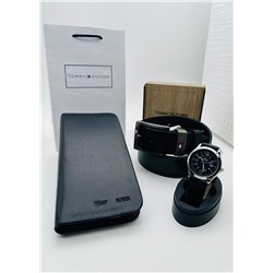 Подарочный набор для мужчины ремень, кошелёк, часы и коробка 2020538