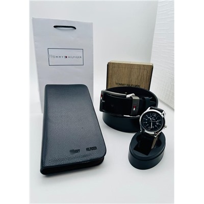 Подарочный набор для мужчины ремень, кошелёк, часы и коробка 2020538
