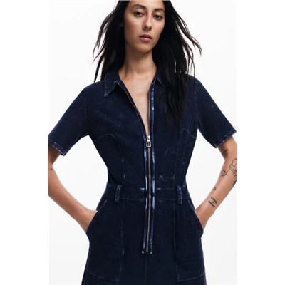 Washed-effect denim jumpsuit