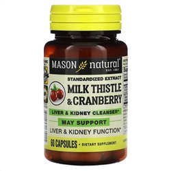 Mason Natural, стандартизованный экстракт расторопши и клюквы, средство для очищения печени и почек, 60 капсул