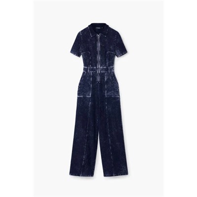 Washed-effect denim jumpsuit