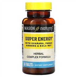 Mason Natural, Super Energy с гуараной, женьшенем и кольским орехом, 60 таблеток