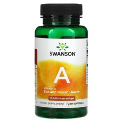 Swanson, Витамин A, 10 000 МЕ, 250 мягких таблеток