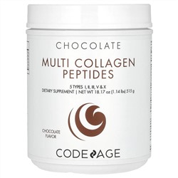 Codeage, пептиды коллагена нескольких типов, со вкусом шоколада, 515 г (18,17 унции)