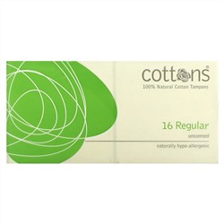 Cottons, Тампоны из 100% натурального хлопка, обычные, без запаха, 16 тампонов