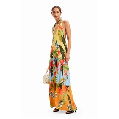 Tropical halter neck maxi dress