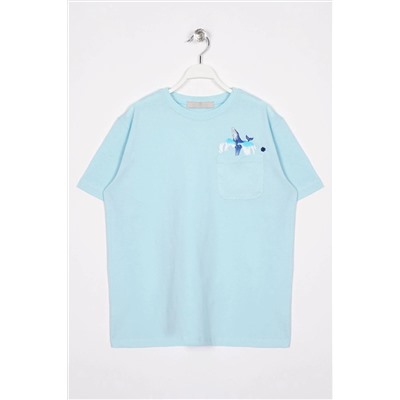 Zepkids Голубая футболка с круглым вырезом и короткими рукавами с медовым принтом для мальчиков