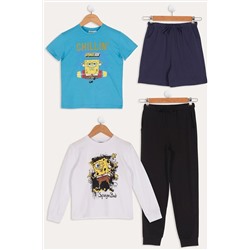 For You Kids, комплект из 4 предметов, темно-синяя футболка, шорты и брюки с принтом «Губка Боб»