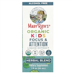 MaryRuth's, Organic Kids, жидкий экстракт для концентрации и внимания, без спирта, 1180 мг, 30 мл (1 жидк. Унция)