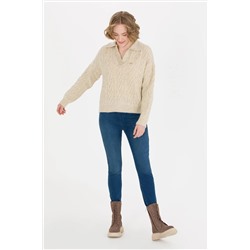 Женский свитер из меланжевого камня с v-образным вырезом Неожиданная скидка в корзине