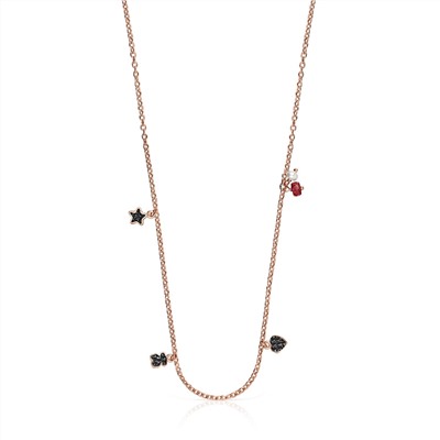 Collar Motif - plata bañada en oro rosa de 18 kt - perla cultivada de agua dulce - rubí y espinela