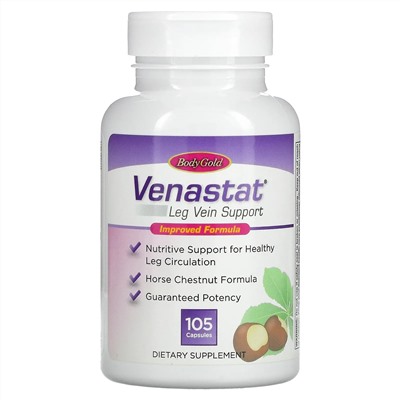 BodyGold, Venastat, средство для здоровья вен ног, 105 капсул