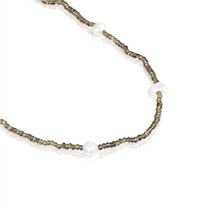 Collar Color - plata bañada en oro amarillo de 18 kt - perla cultivada de agua dulce - cuarzo