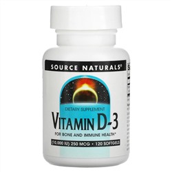 Source Naturals, витамин D3, 10 000 МЕ, 120 капсул