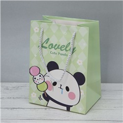 Пакет подарочный (XS) "Lovely cute panda", green (19.5*14.5*9.5)
