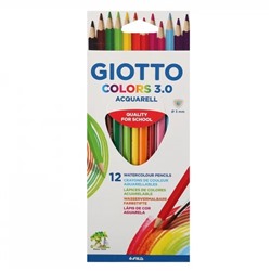 Карандаши цветные акварельные 12 цветов, дерево, трехгранный, картонная коробка Colors 3.0 GIOTTO 277100