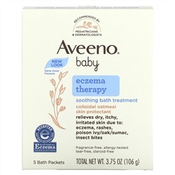 Aveeno, для детей, против экземы, успокаивающее средство для ванн, без отдушек, 5 пакетиков для ванн, 21 г (0,75 унции)