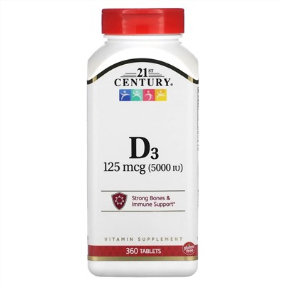 21st Century, Vitamin D3, 125 mcg (5,000 IU), 360 Tablets