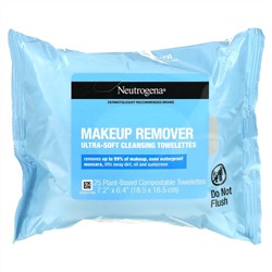 Neutrogena, ультрамягкие очищающие салфетки для снятия макияжа, 2 упаковки по 25 биоразлагаемых салфеток на растительной основе