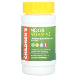 Noor Vitamins, мультивитамины с железом для детей, 60 жевательных таблеток