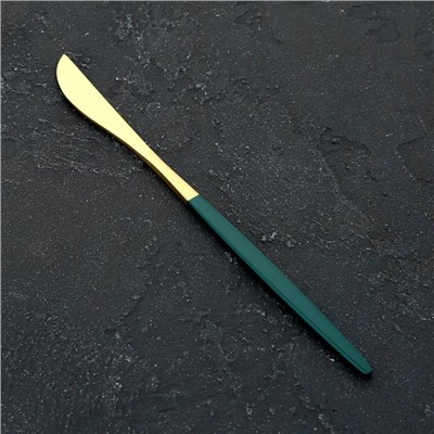 Нож столовый из нержавеющей стали Magistro «Блинк», длина 22 см, на подвесе, цвет золотой, зелёная ручка