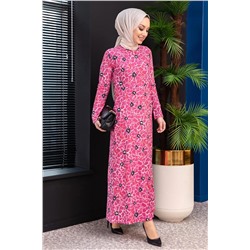 TOFİSA Простое женское розовое платье с круглым вырезом - 8822
