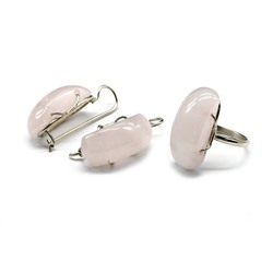 Кольцо и серьги с розовым кварцем,  размер-19