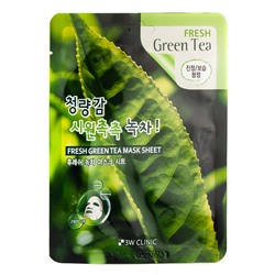 3W CLINIC Fresh Green Tea Mask Sheet Увлажняющая тканевая маска с экстрактом зеленого чая 23 мл