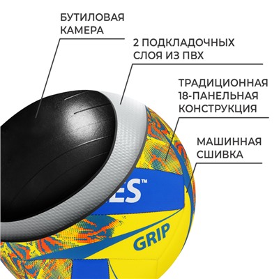 Мяч волейбольный TORRES Grip Y, TPU, машинная сшивка, 18 панелей, р. 5