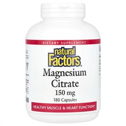 Natural Factors, цитрат магния, 150 мг, 180 капсул