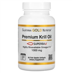 California Gold Nutrition, масло криля премиального качества с Superba2, 1000 мг, 60 капсул из рыбьего желатина