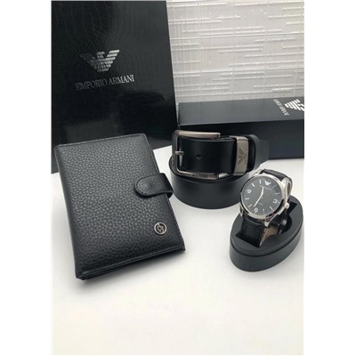 Подарочный набор для мужчины ремень, кошелёк, часы и коробка 2020565